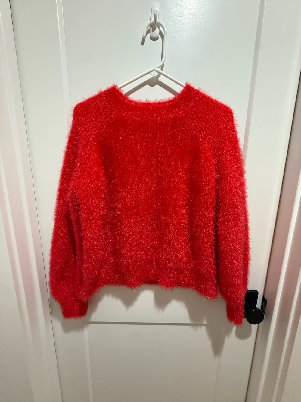 Cozy Red Fuzzy Crewneck Sweater